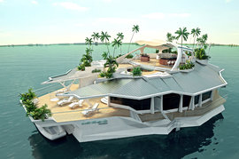 Плавающий остров, яхта, знаменитости